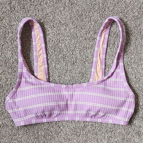 Women's New With Tags Size Small Madewell Ribbed‎ Pullover Striped Bikini Top - Picture 6 of 13